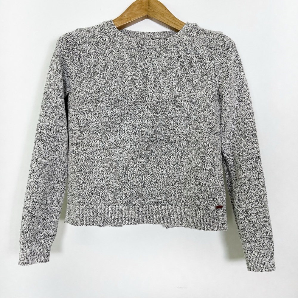 Roots Women’s Heather Grey Cotton Crew Neck Sweater Cross-Over Back Size Small‎